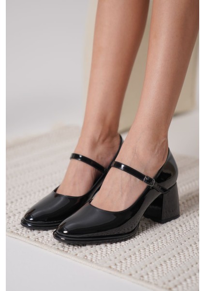 Slay Premium Siyah Rugan Kadın Topuklu Ayakkabı