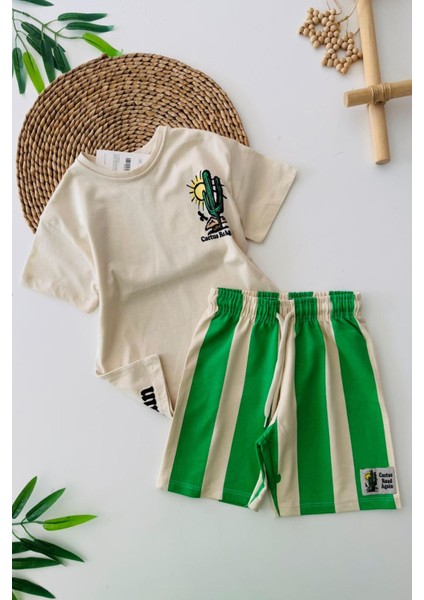 Hello Mnn Baskılı Taytlı Kız çocuk takım - Yeşil