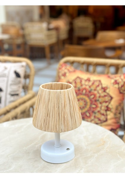 Rafya Saçaksız Şarjlı Masa Lambası - Alt Beyaz