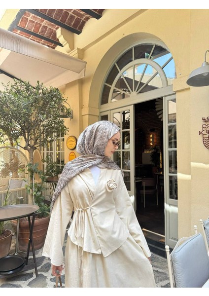 Gül Detaylı Etekli Kimono Takım