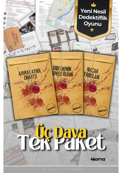 3 Dava Tek Paket Dedektif Oyunu Cinayet Çözme Oyunu Katil Kim Dava Çözme Oyunu Kutu Oyunu