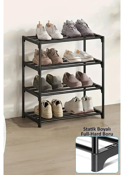 Kalın Metal Çubuklu 4 Katlı Lüx Ayakkabılık Metal Borulu Raf Organizer