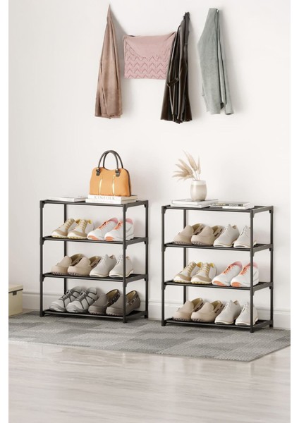 Kalın Metal Çubuklu 4 Katlı Lüx Ayakkabılık Metal Borulu Raf Organizer fırsatları