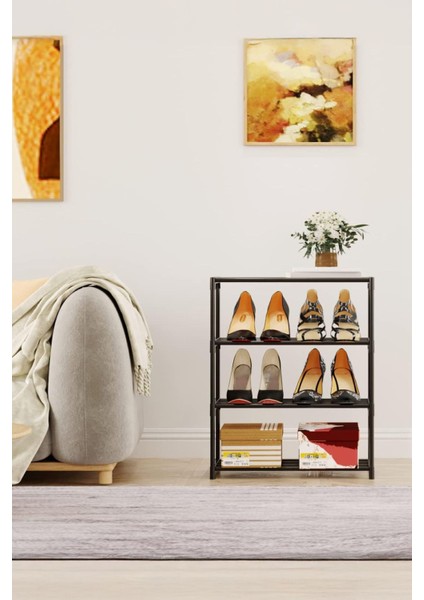 Kalın Metal Çubuklu 4 Katlı Lüx Ayakkabılık Metal Borulu Raf Organizer indirimleri