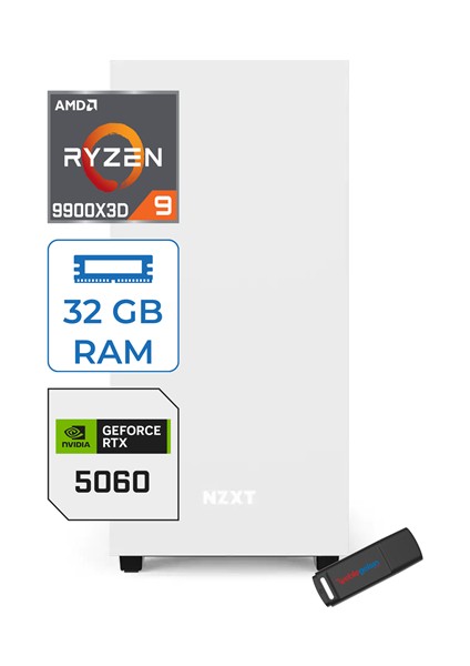 Minix H210 Amd Ryzen 9 9900X3D 32GB (6400MHZ) Ddr5 512GB SSD 8GB/RTX5060 Windows 11 Pro 750W Masaüstü Bilgisayar ZETM99X3D60P05