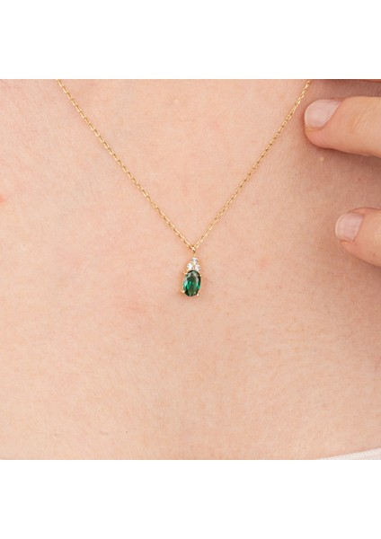Altın Kolye - Zümrüt Oval Taşlı 14 Ayar Altın Kolye