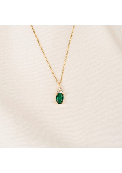 Altın Kolye - Zümrüt Oval Taşlı 14 Ayar Altın Kolye