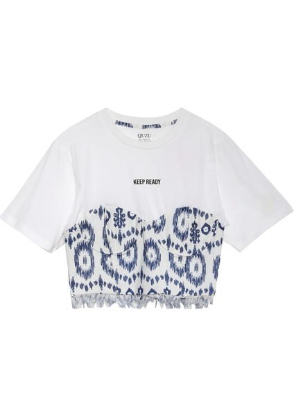 Desenli Kumaş Matchli Tişört Ekru fiyatları