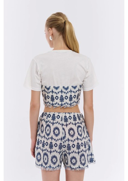 Desenli Kumaş Matchli Tişört Ekru modelleri