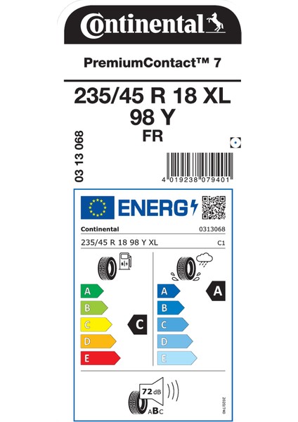 Continetal 235/45 R18 98Y Xl Fr Pc7 Oto Yaz Lastigi (Üretim Yılı:2025) fiyatları