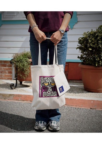 Dikey I %100 Ham Gabardin Kumaş Çanta I Celebration I 35X45CM Cüzdanlı Bez Çanta