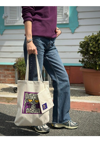 Dikey I %100 Ham Gabardin Kumaş Çanta I Celebration I 35X45CM Cüzdanlı Bez Çanta indirimleri