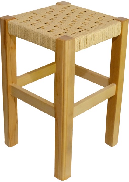 El Yapımı Ahşap Örmeli Hasır Tabure 45 cm | Şık ve Zarif Tasarım