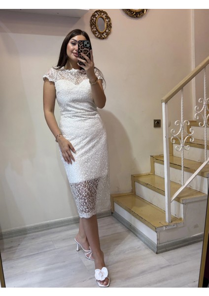 Dantelli Taş Detaylı Abiye