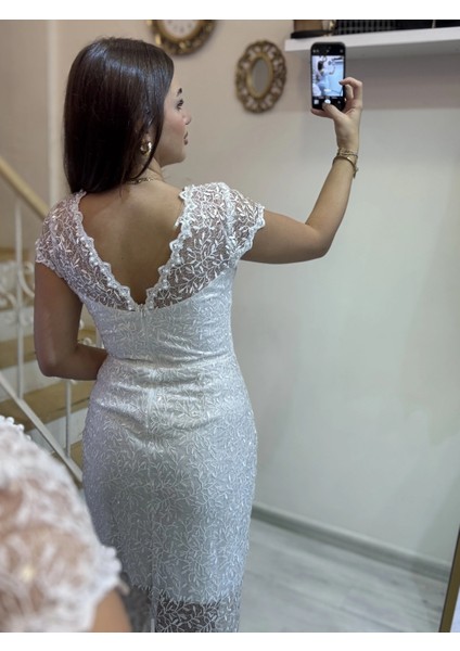 Dantelli Taş Detaylı Abiye modelleri