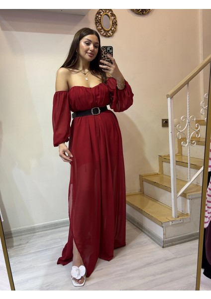 Straplez Şifon Elbise