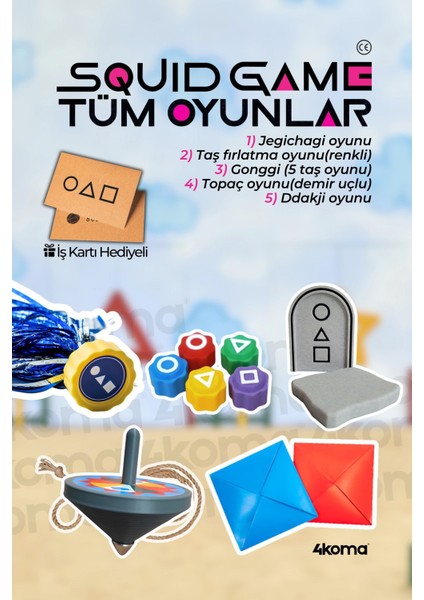 Squid Game 2 Oyun Seti Tüm Oyunlar 5 Adet Oyun Metal Uçlu Topaç/gonggi/ddakji/jegichagi/taş Fırlatma