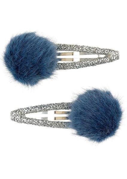 Peluş Ponponlu Klipsli Toka - Lacivert