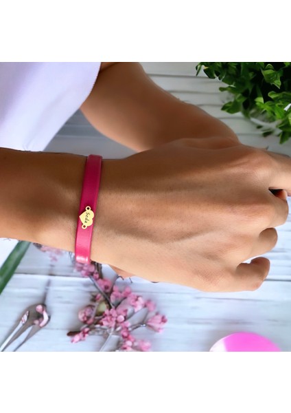 14 Ayar Altın Plakalı Seda Ismine Özel Kalp Motifli Doğal Pembe Derili Hediye BILEKLIK-544ISIM fiyatları