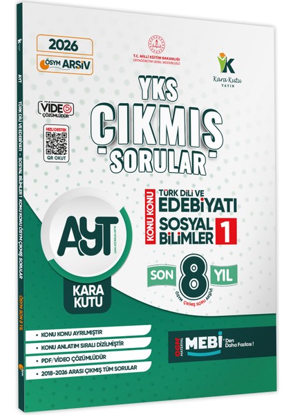 Karakutu Yayınları 2026 YKS-AYT Türk Dili ve Edebiyatı-Sosyal Bilimler1 ÖSYM Çıkmış Sorular Çözümlü Konu Konu Son 8 Yıl