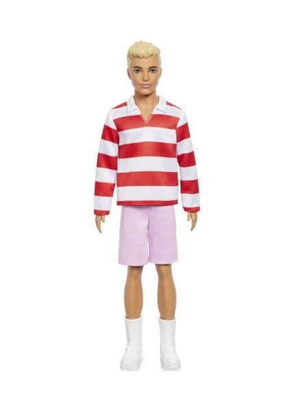 Fashionistas Ken Bebek Sarışın Kırmızı Beyaz Çizgili Tişört ve Pembe Şort ile 3+ Yaş fiyatları