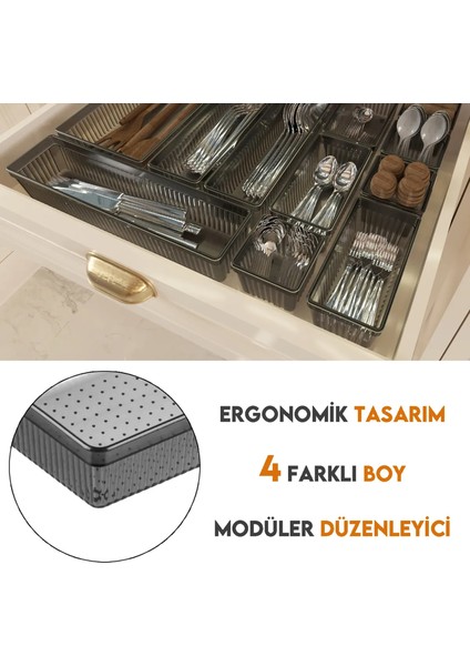 11 Parça Modüler Kaşıklık Seti - Ayarlanabilir Mutfak Çekmece Içi Düzenleyici Organizer Antrasit modelleri