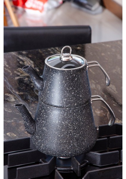 Bonjour Large Granit Kaplama Çaydanlık Takımı - Siyah