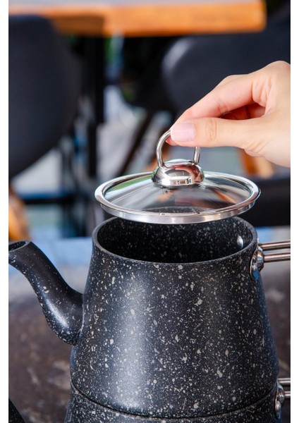 Bonjour Large Granit Kaplama Çaydanlık Takımı - Siyah fırsatları