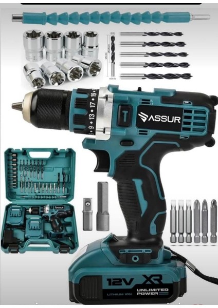 34 Parça Çelik Manderenli Akülü Vidalama Seti