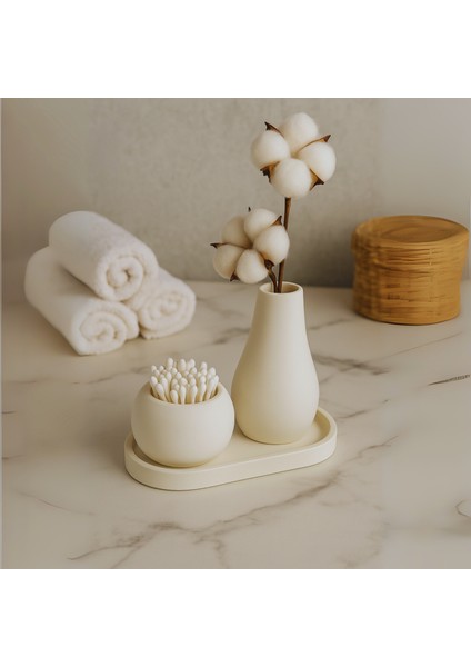3 Parça El Yapımı Masaüstü Organizer Set – Minimalist Kalemlik, Mumluk ve Tepsi – Modern Masa Dekoru