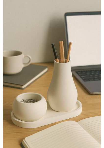 3 Parça El Yapımı Masaüstü Organizer Set – Minimalist Kalemlik, Mumluk ve Tepsi – Modern Masa Dekoru modelleri