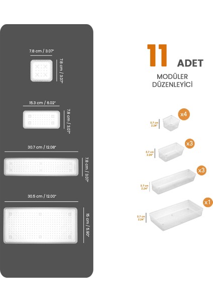 11 Parça Modüler Kaşıklık Seti - Ayarlanabilir Mutfak Çekmece Içi Düzenleyici Organizer Şeffaf fiyatları