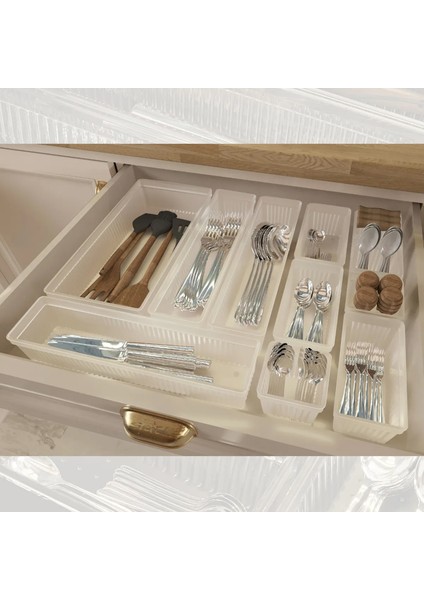 11 Parça Modüler Kaşıklık Seti - Ayarlanabilir Mutfak Çekmece Içi Düzenleyici Organizer Şeffaf fırsatları