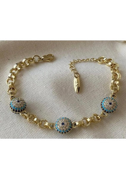 Nazar Boncuklu 3 Toplu Vip Xuping Çelik Bileklik 14K