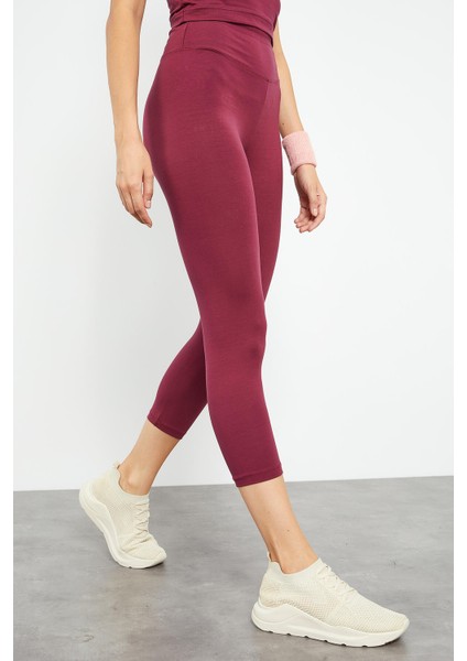 Bordo Yüksek Bel Kapri-Crop Atlet Slim Fit Kadın Tayt Takım - 95284 fiyatları
