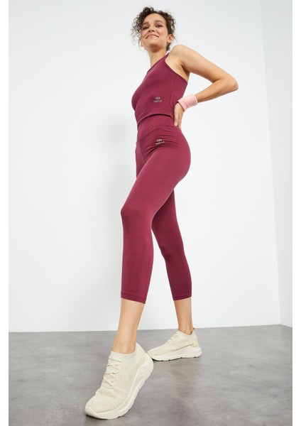 Bordo Yüksek Bel Kapri-Crop Atlet Slim Fit Kadın Tayt Takım - 95284 fırsatları