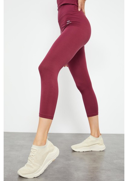 Bordo Yüksek Bel Kapri-Crop Atlet Slim Fit Kadın Tayt Takım - 95284 indirimleri