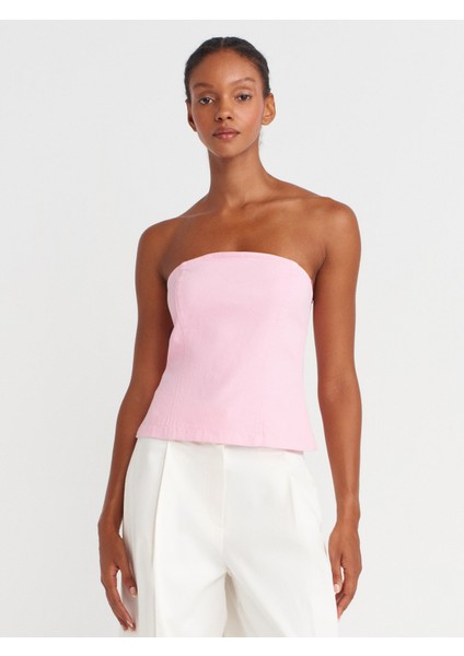 50880 Straplez Peplum Top-Toz Pembe