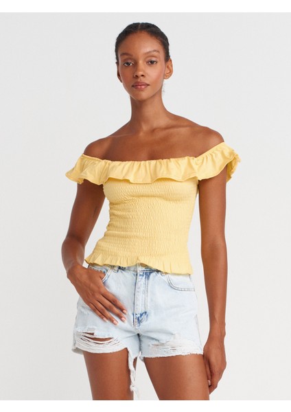 31902 Omuzları Açık Fırfırlı Top-Sarı