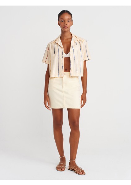 80589 Parçaboya Mini Denim Etek-Sarı