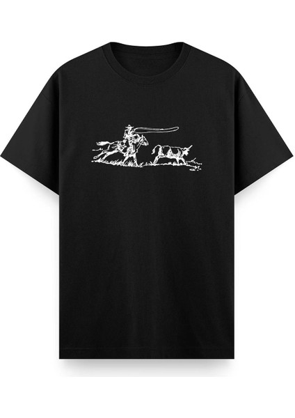 Cowboy Ön Baskılı Bisiklet Yaka Erkek Tshirt