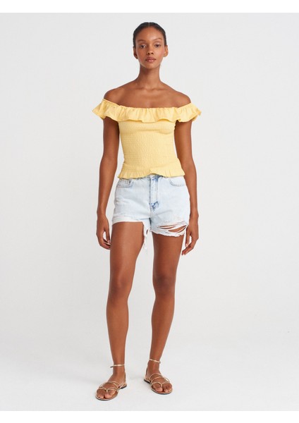 31902 Omuzları Açık Fırfırlı Top-Sarı fırsatları