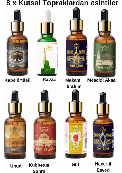 8 x Kutsal Topraklardan Esintiler Parfüm Esansı Saf Esansiyel Yağ - Oda ve Ortam Kokusu - Aromatik Uçucu Yağ 8X10ML