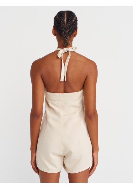 72029 Boyundan Bağlamalı Kısa Denim Tulum-Taş fiyatları