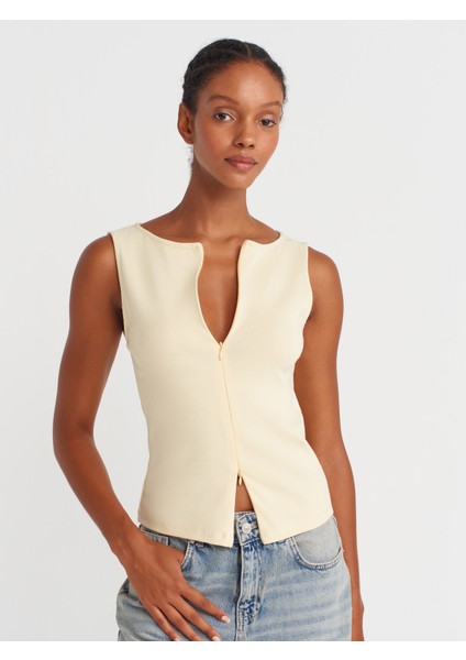 31764 Fermuar Detaylı Top-Açık Sarı