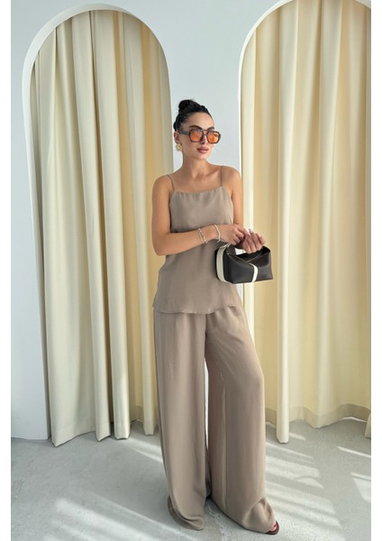 Camel Askılı Bluz Pantolon Takım