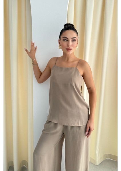 Camel Askılı Bluz Pantolon Takım modelleri