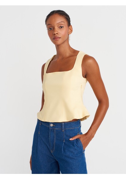 50860 Peplum Korse Top-Açık Sarı