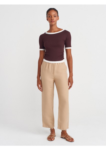 31942 Çift Katlı Büzgülü T-Shirt-Kahve fırsatları