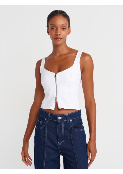 31978 Fermuarlı Top-Beyaz